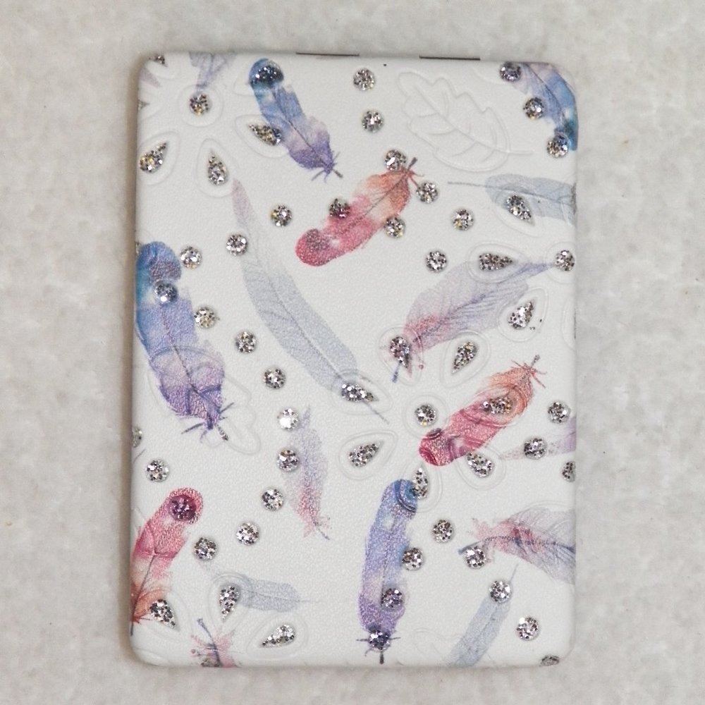 Compact Mirror Embellished Feathers